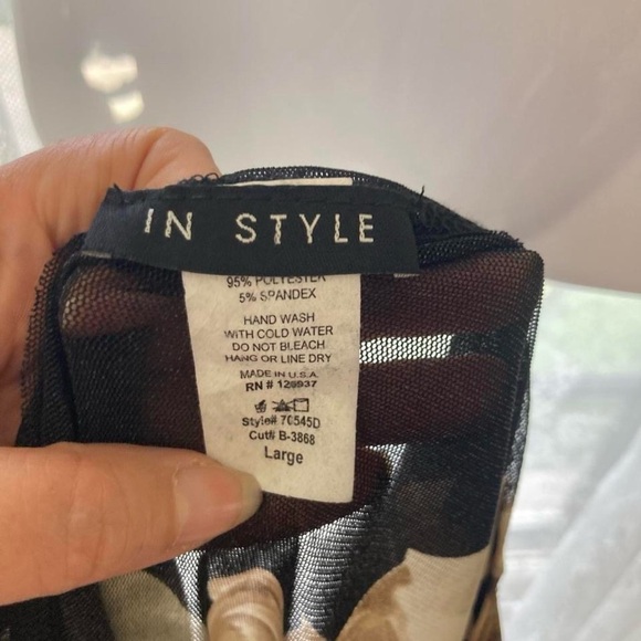 Black Floral Mesh Long Sleeve Bodysuit L In Style - Picture 3 of 4